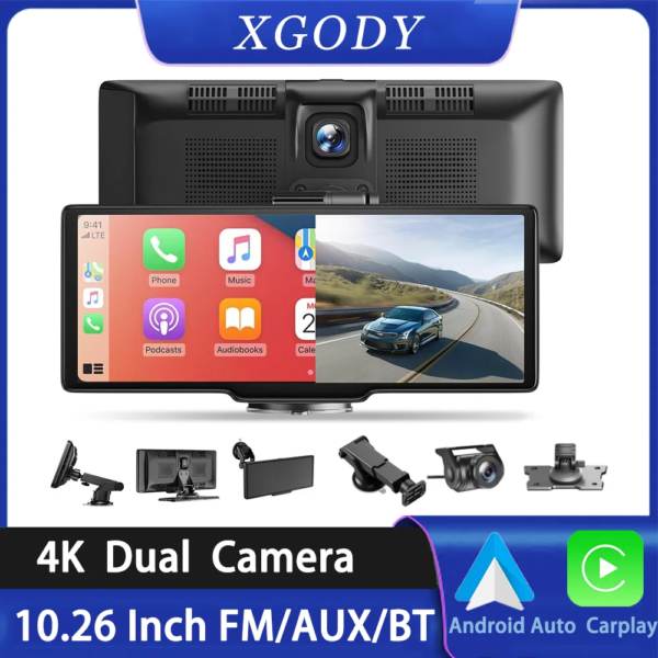 XGODY 10.26" 4K Dash Cam Wireless Carplay Android Auto Car DVR GPS WiFi Navigation Rearview Camera Dashboard  - H26 pro  - Image 2