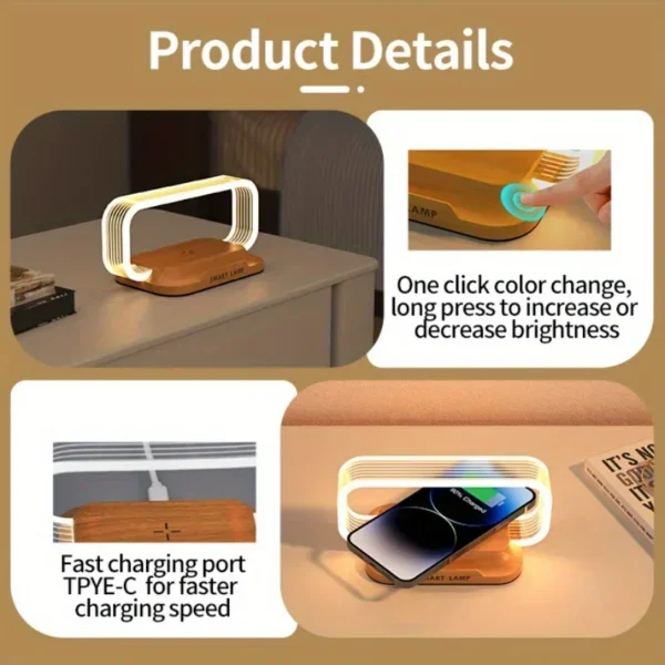 Fasrt Charge Wireless iPhone/Smartphone Charger with LED Night Lamp Fast Charging Station - Image 5